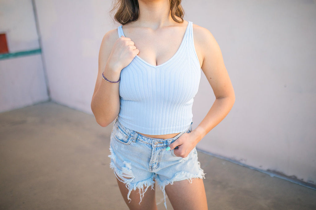Baby Blue Ribbed Tank Top - Pepper & Pearl Boutique