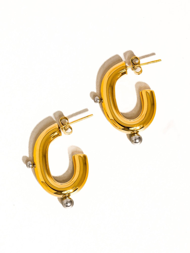 18K Gold Non - Tarnish Two Toned Hoop Earrings - Pepper & Pearl Boutique