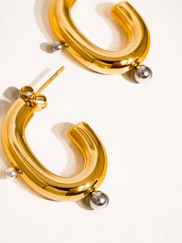 18K Gold Non - Tarnish Two Toned Hoop Earrings - Pepper & Pearl Boutique