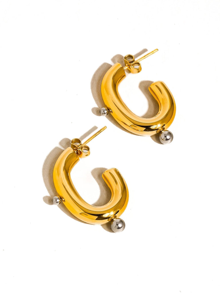 18K Gold Non - Tarnish Two Toned Hoop Earrings - Pepper & Pearl Boutique