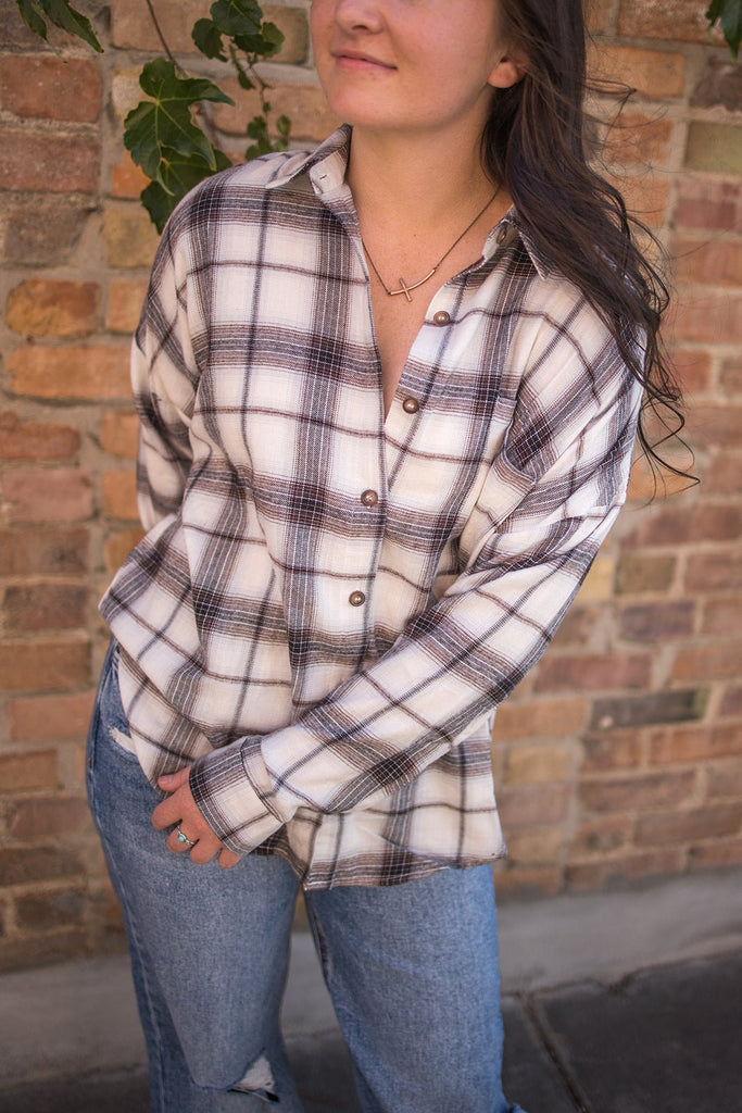 All The Neutrals Plaid Button Down Top - Pepper & Pearl Boutique