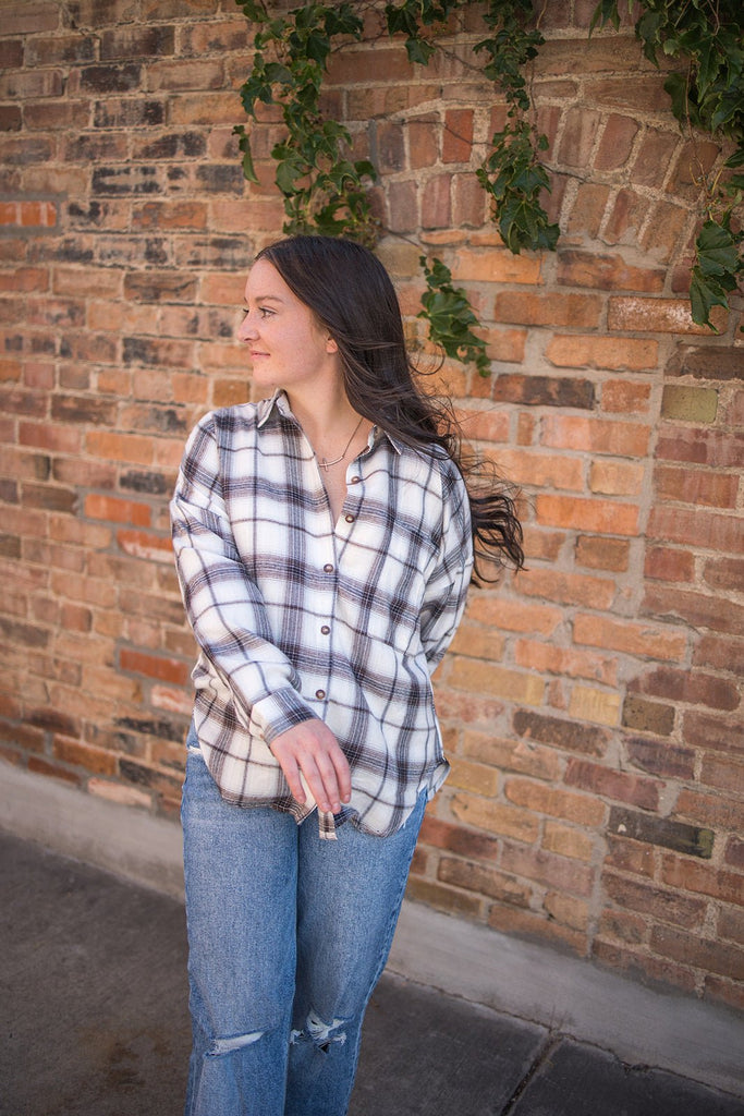 All The Neutrals Plaid Button Down Top - Pepper & Pearl Boutique