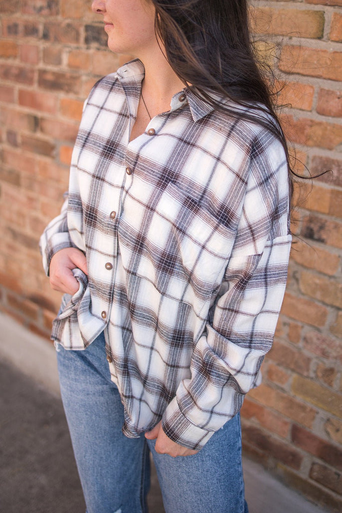 All The Neutrals Plaid Button Down Top - Pepper & Pearl Boutique