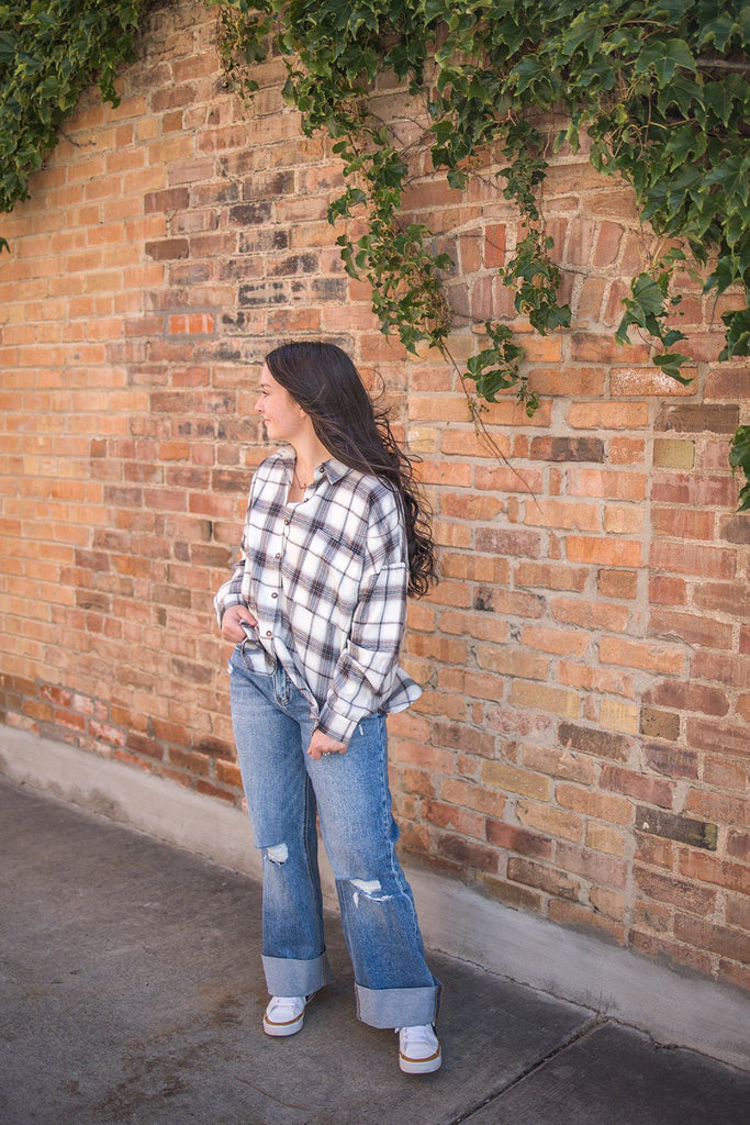 All The Neutrals Plaid Button Down Top - Pepper & Pearl Boutique