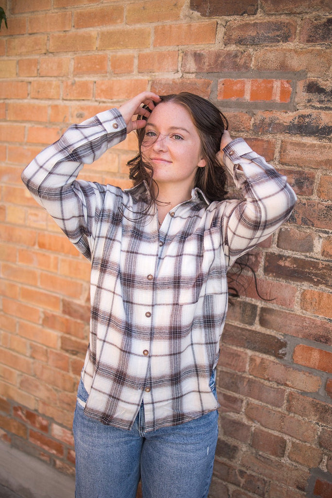 All The Neutrals Plaid Button Down Top - Pepper & Pearl Boutique