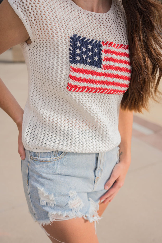 American Flag Knit Top - Pepper & Pearl Boutique