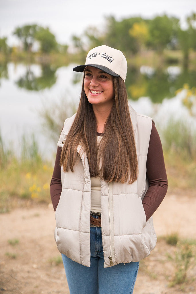 Beige Zip Up Puffer Vest - Pepper & Pearl Boutique