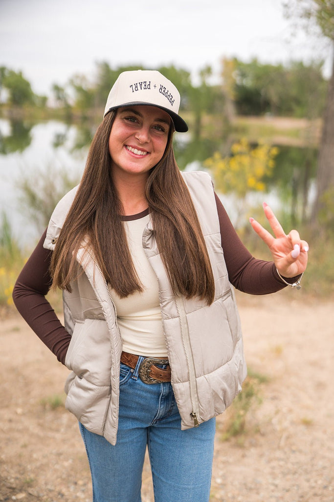 Beige Zip Up Puffer Vest - Pepper & Pearl Boutique