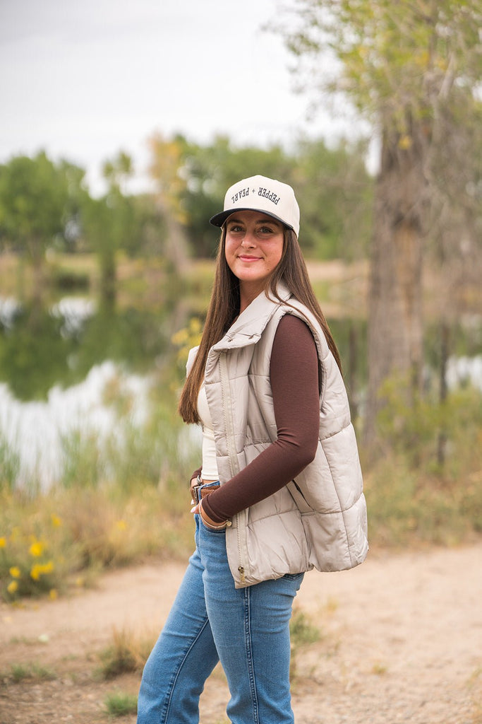 Beige Zip Up Puffer Vest - Pepper & Pearl Boutique
