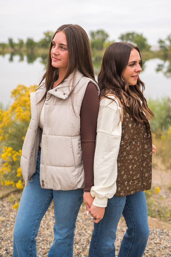 Beige Zip Up Puffer Vest - Pepper & Pearl Boutique