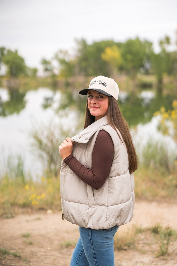 Beige Zip Up Puffer Vest - Pepper & Pearl Boutique