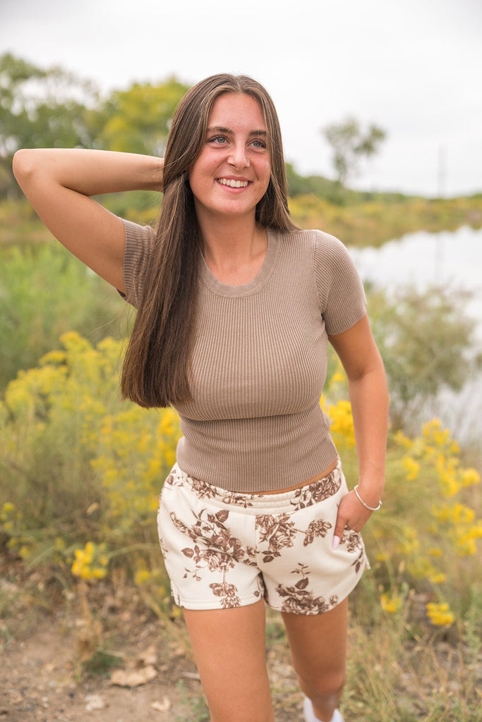 Chocolate Floral Sweat Shorts - Pepper & Pearl Boutique