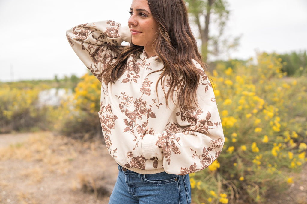 Chocolate Floral Sweatshirt - Pepper & Pearl Boutique