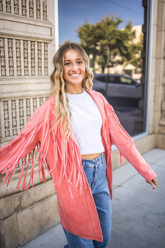 Dutton Coral Fringe Jacket - Pepper & Pearl Boutique