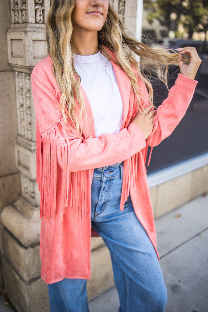 Dutton Coral Fringe Jacket - Pepper & Pearl Boutique