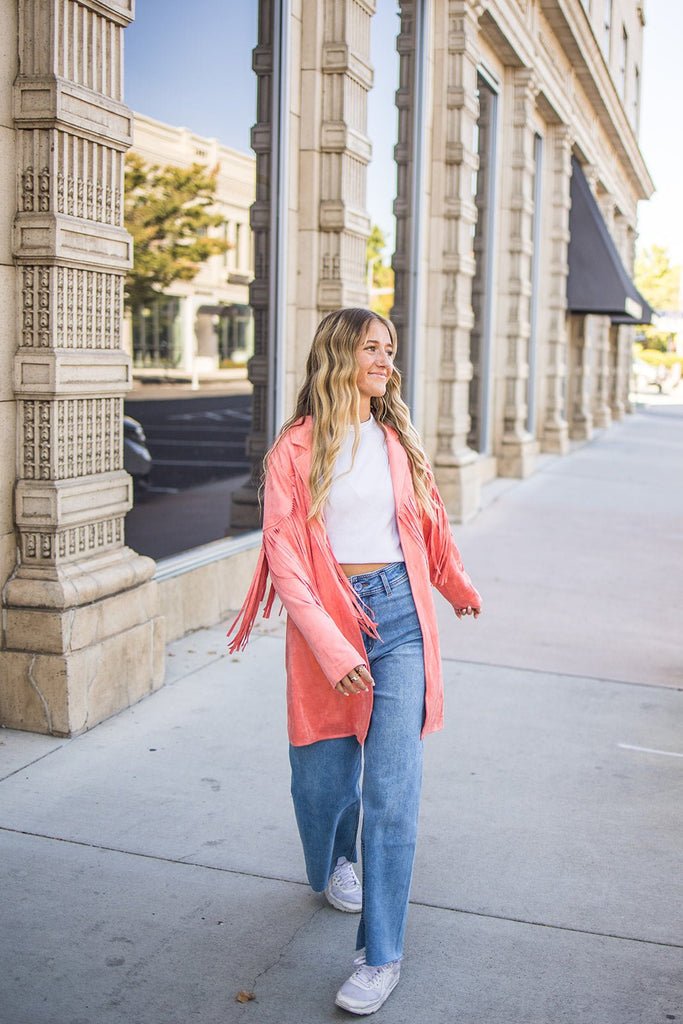 Dutton Coral Fringe Jacket - Pepper & Pearl Boutique