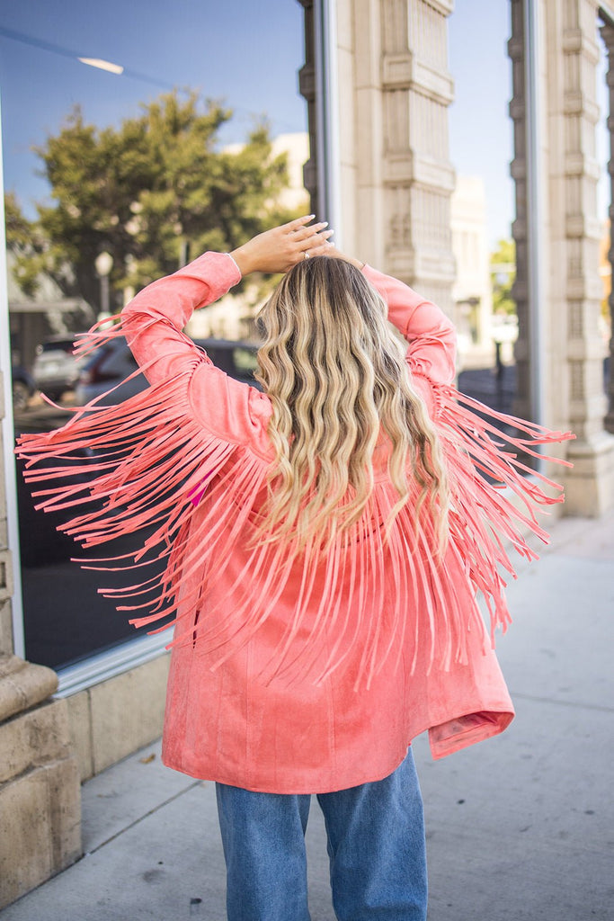 Dutton Coral Fringe Jacket - Pepper & Pearl Boutique