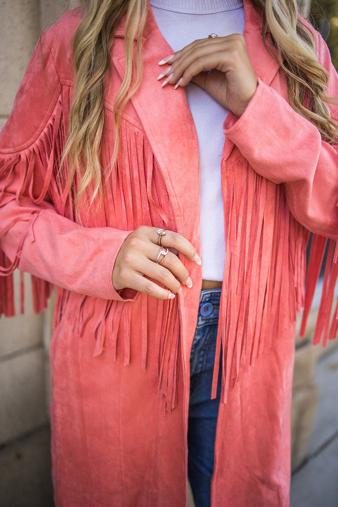 Dutton Coral Fringe Jacket - Pepper & Pearl Boutique