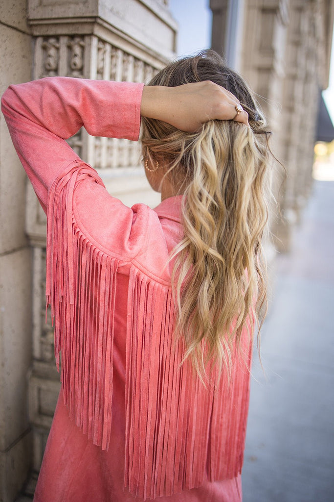 Dutton Coral Fringe Jacket - Pepper & Pearl Boutique