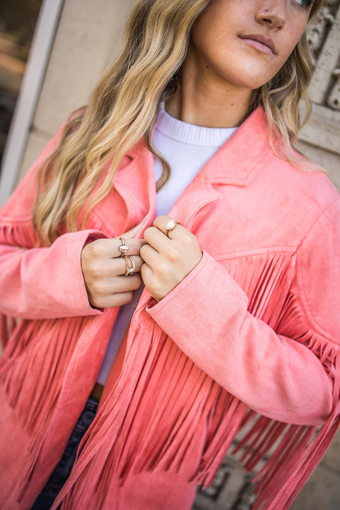 Dutton Coral Fringe Jacket - Pepper & Pearl Boutique