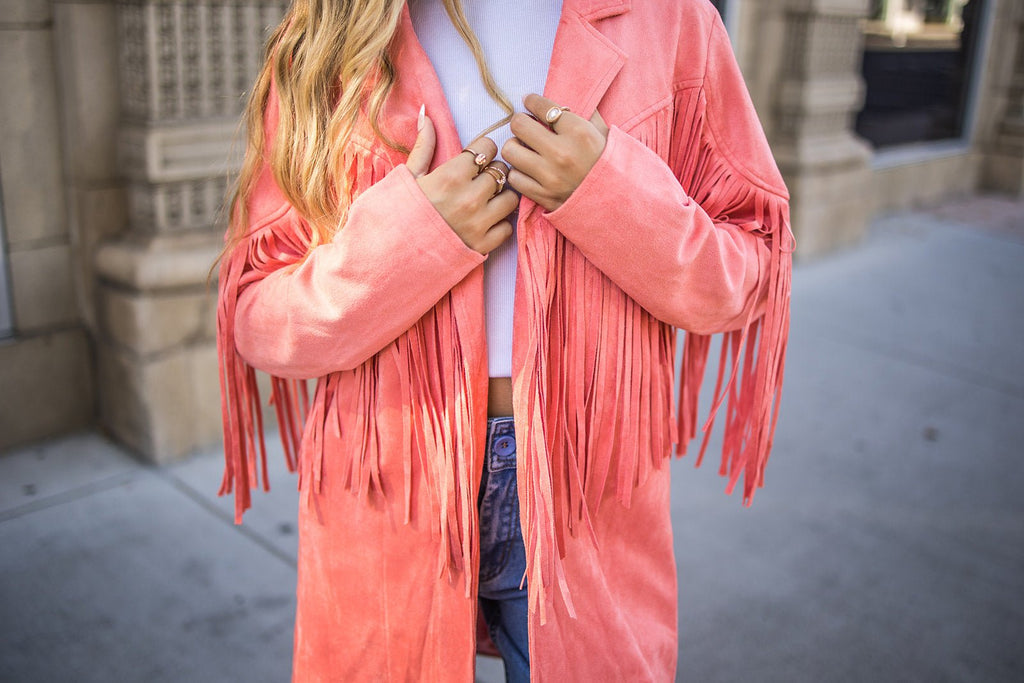 Dutton Coral Fringe Jacket - Pepper & Pearl Boutique