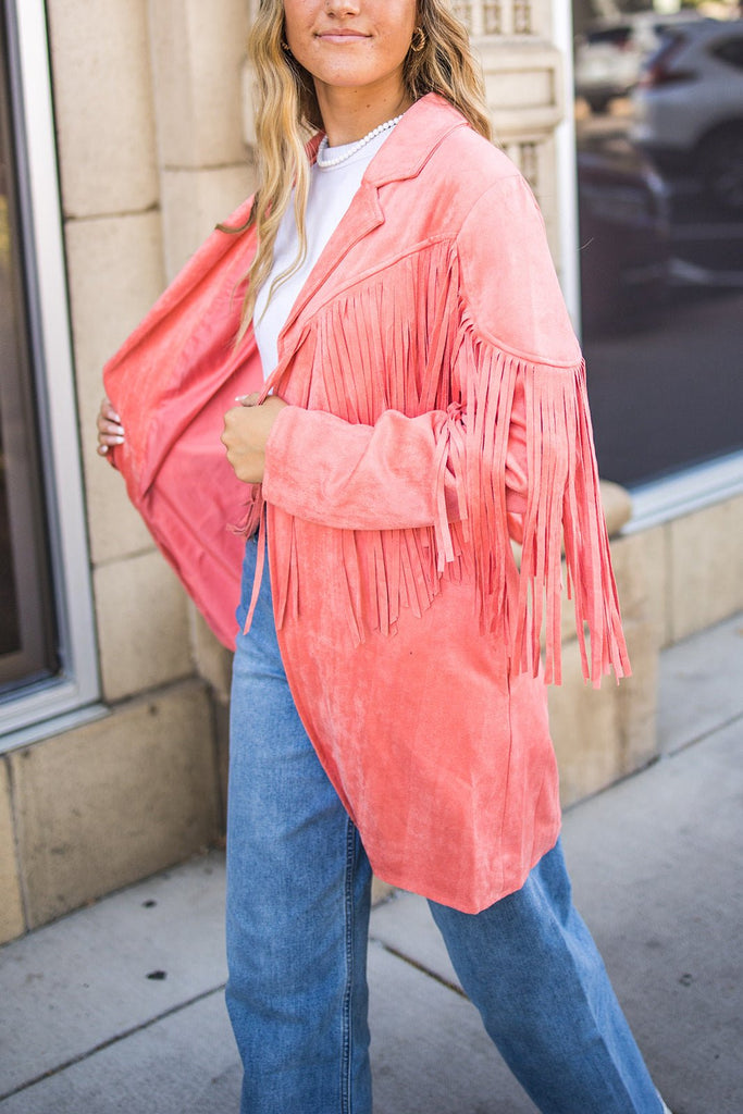 Dutton Coral Fringe Jacket - Pepper & Pearl Boutique