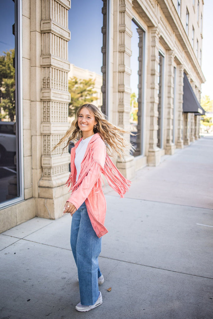 Dutton Coral Fringe Jacket - Pepper & Pearl Boutique