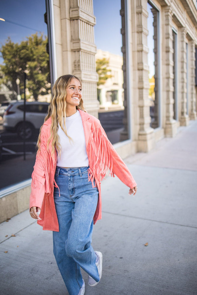 Dutton Coral Fringe Jacket - Pepper & Pearl Boutique