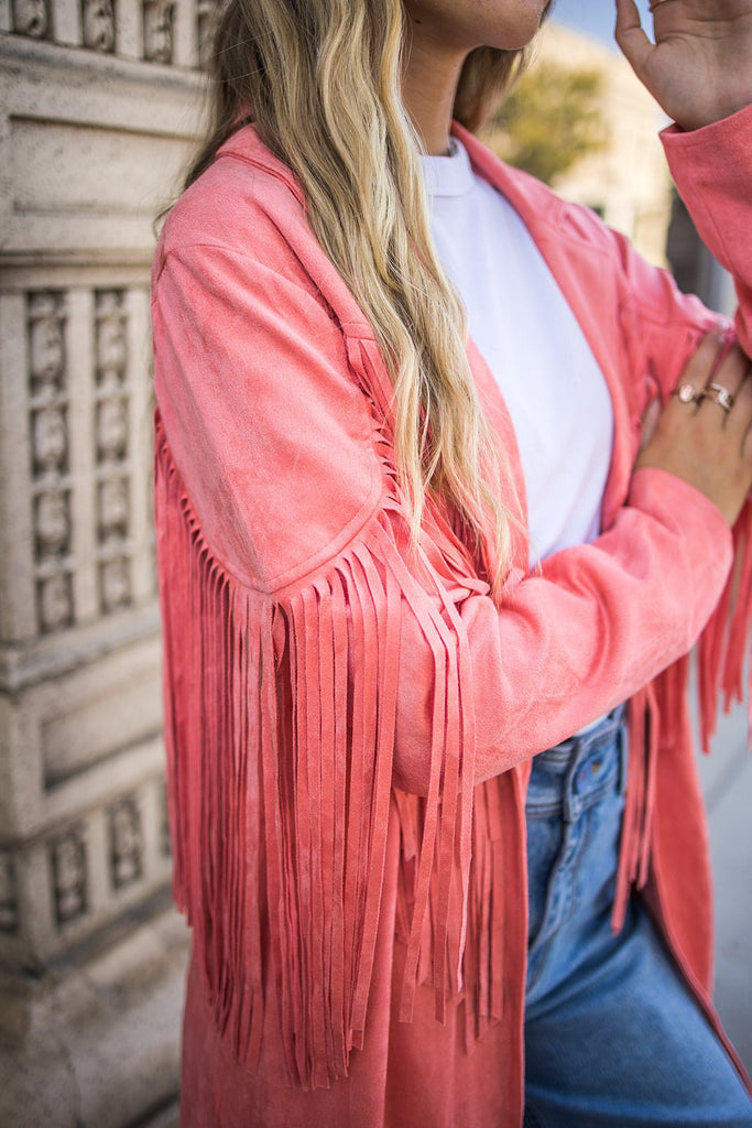 Dutton Coral Fringe Jacket - Pepper & Pearl Boutique