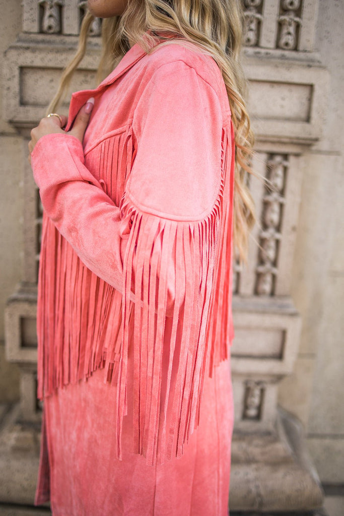 Dutton Coral Fringe Jacket - Pepper & Pearl Boutique