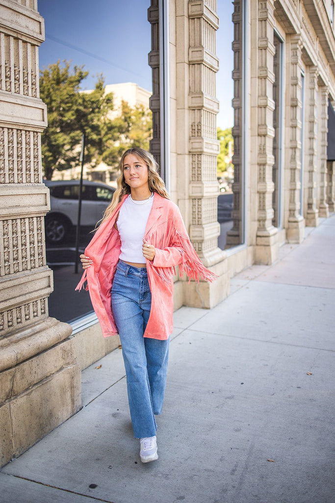 Dutton Coral Fringe Jacket - Pepper & Pearl Boutique