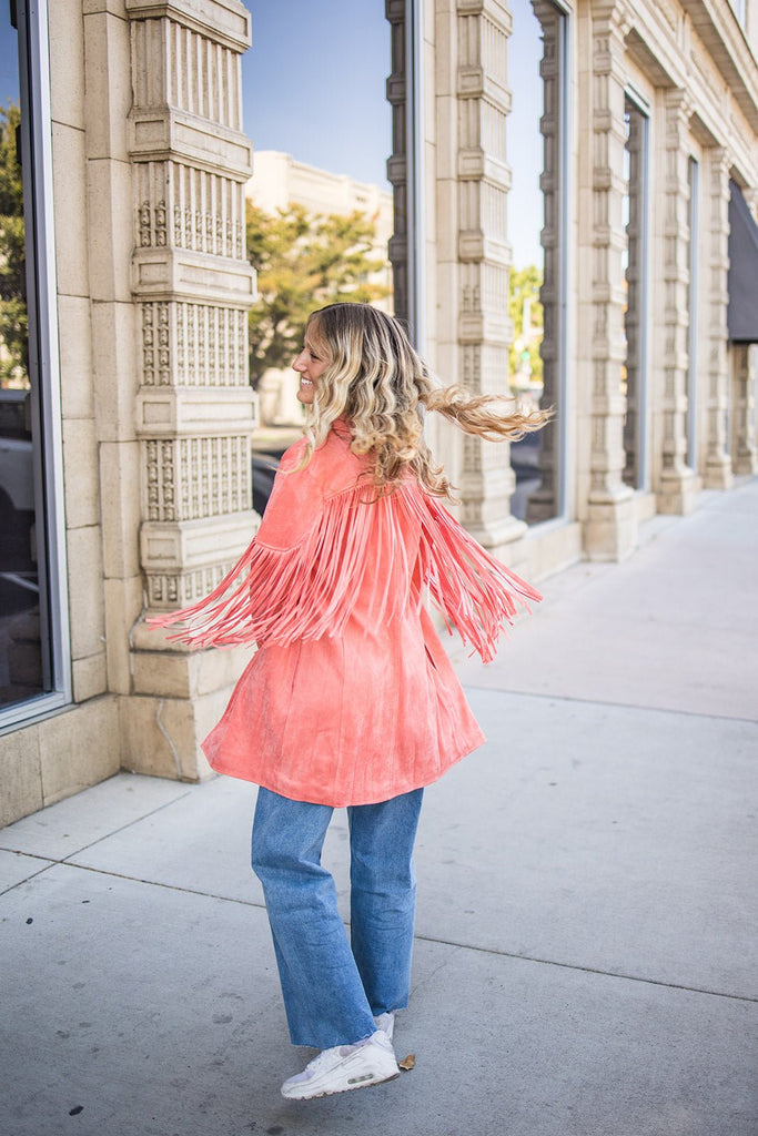 Dutton Coral Fringe Jacket - Pepper & Pearl Boutique