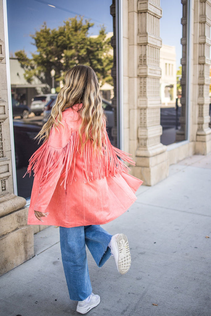 Dutton Coral Fringe Jacket - Pepper & Pearl Boutique