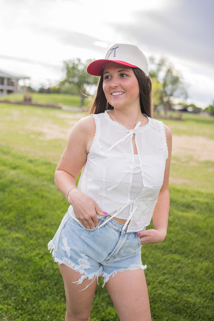 Eyelet Front Tie Top - Pepper & Pearl Boutique