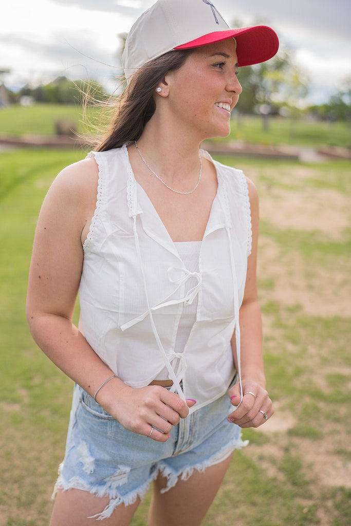 Eyelet Front Tie Top - Pepper & Pearl Boutique