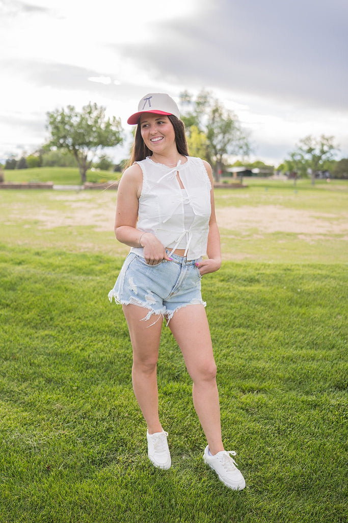 Eyelet Front Tie Top - Pepper & Pearl Boutique