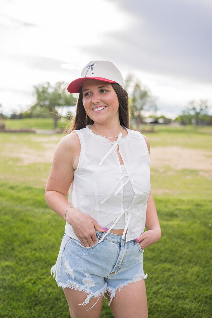 Eyelet Front Tie Top - Pepper & Pearl Boutique