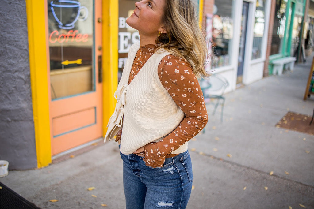 Floral Mesh Mock Neck Top - Pepper & Pearl Boutique