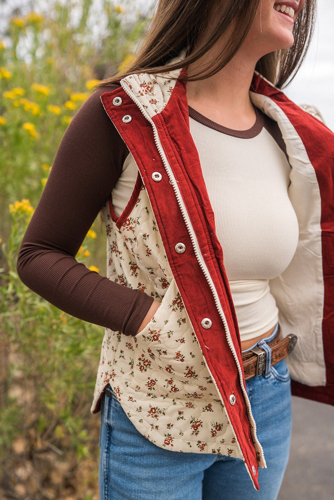 Floral Quilted Vest - Pepper & Pearl Boutique