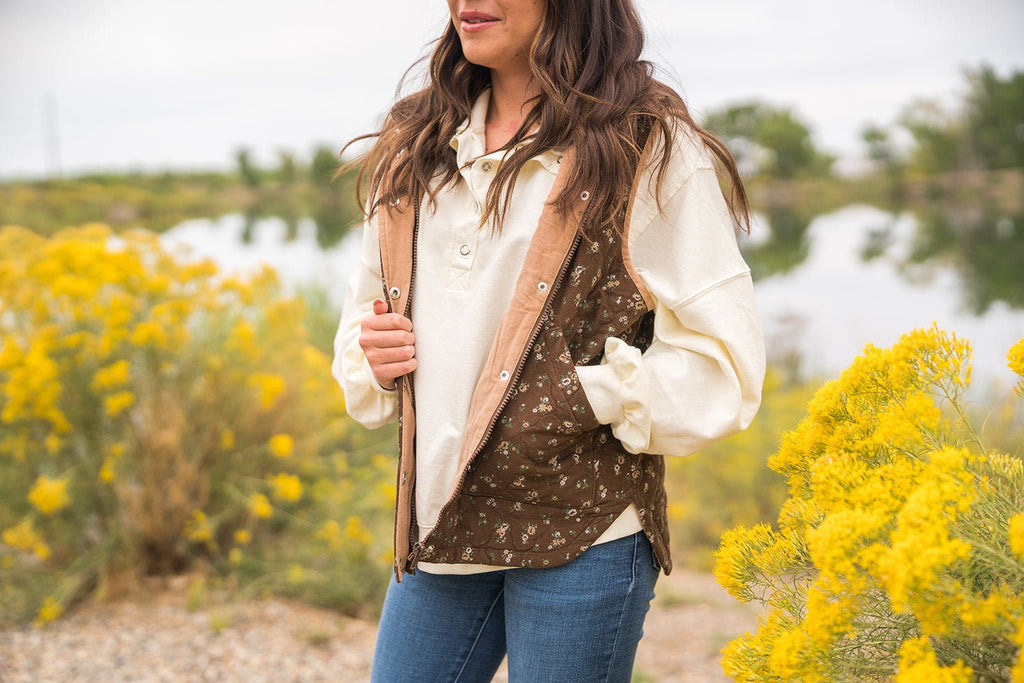 Floral Quilted Vest - Pepper & Pearl Boutique