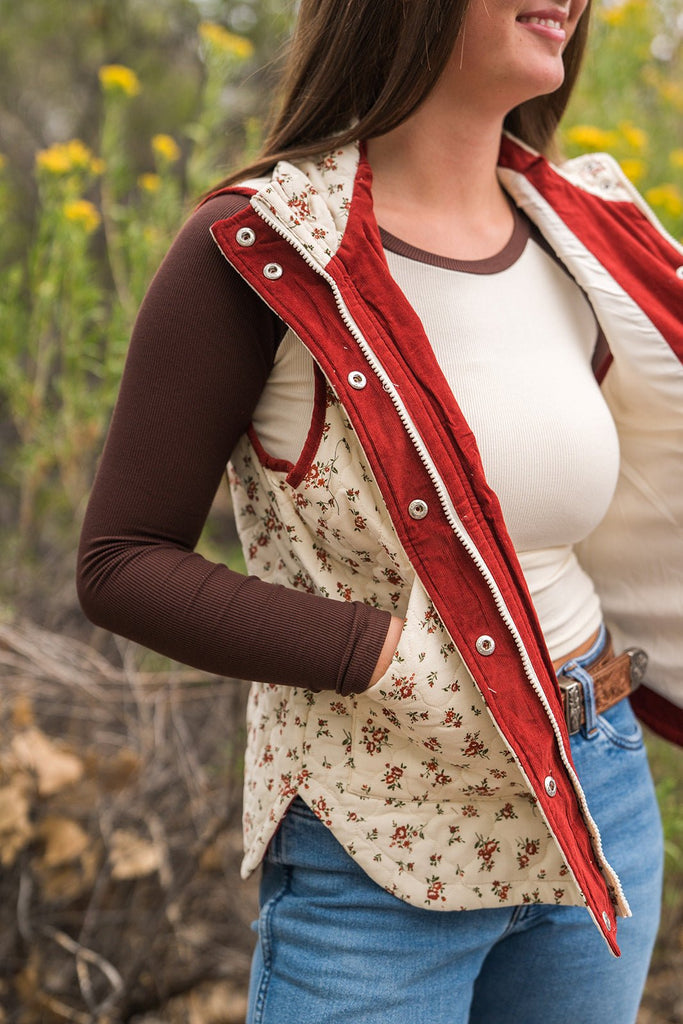 Floral Quilted Vest - Pepper & Pearl Boutique