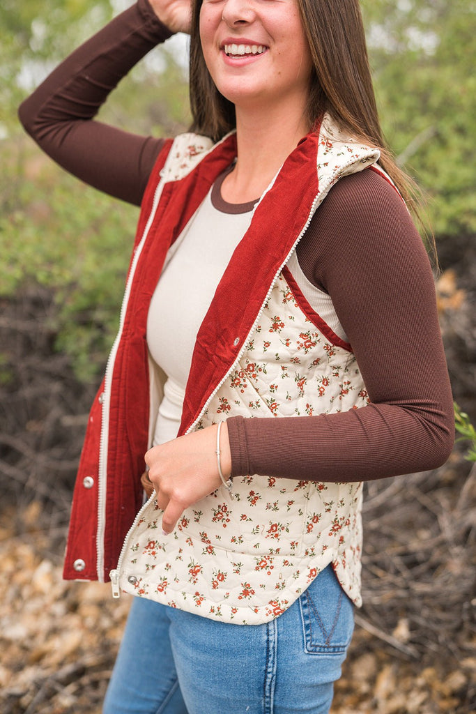 Floral Quilted Vest - Pepper & Pearl Boutique