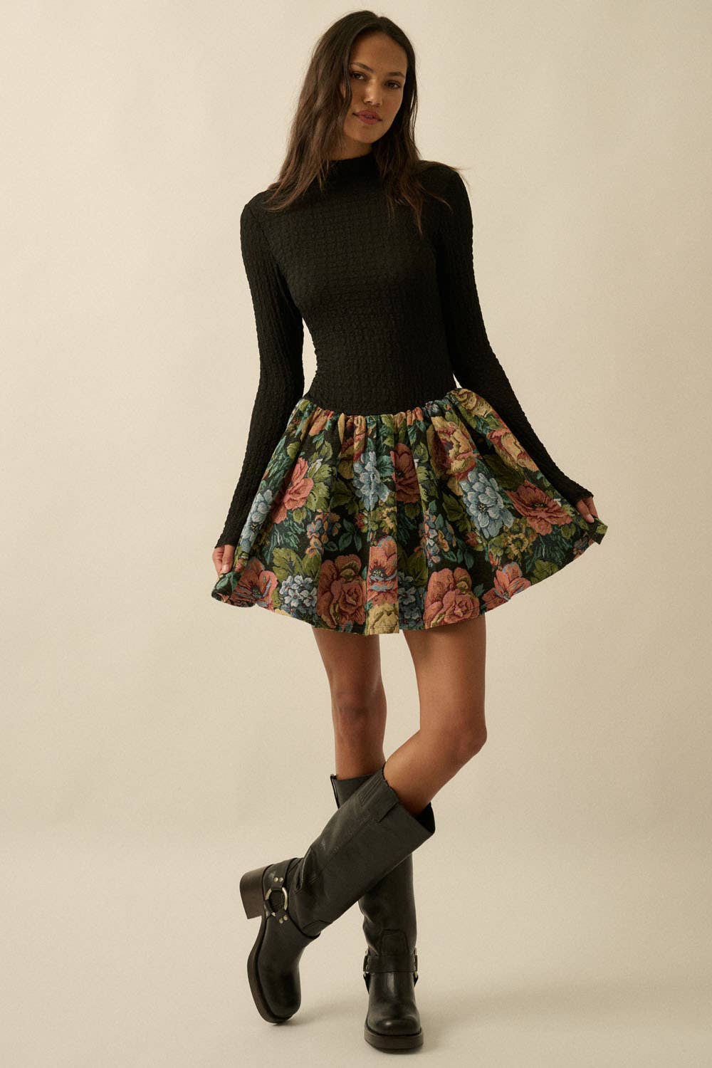 floral tapestry mini dress Women's Floral Tapestry Lace Up Mini Dress