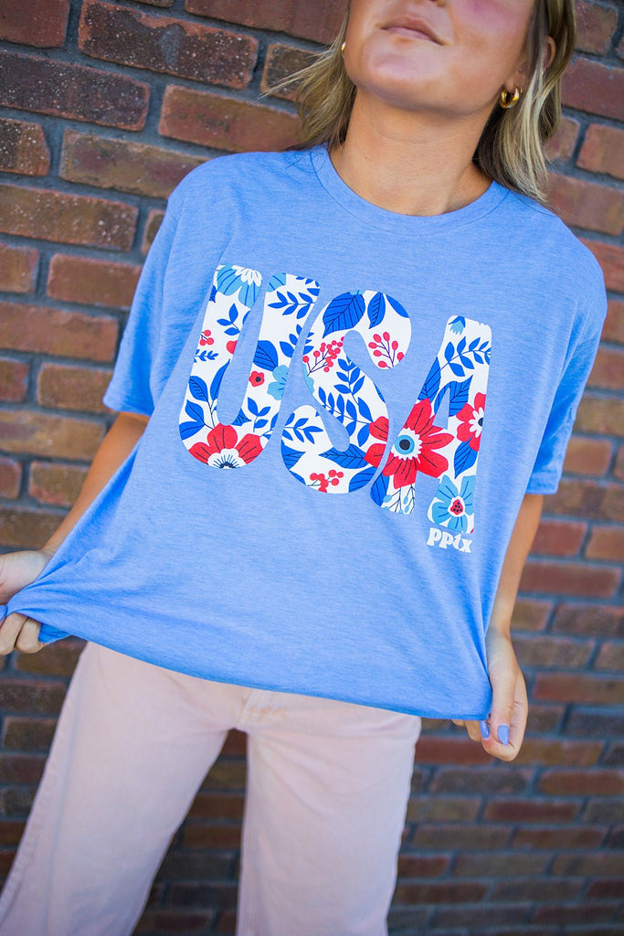 Floral USA Tee - Pepper & Pearl Boutique