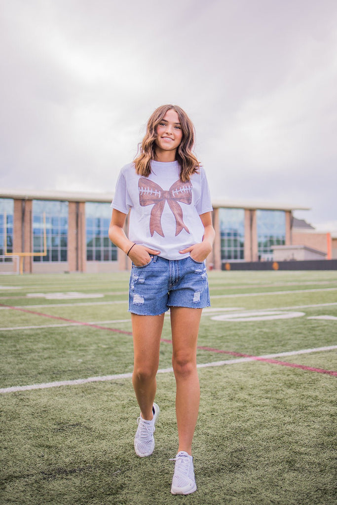 Football Bow Graphic Tee - Pepper & Pearl Boutique