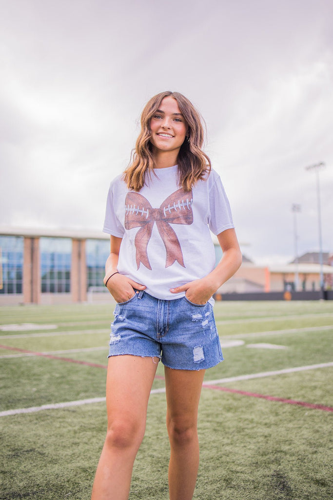 Football Bow Graphic Tee - Pepper & Pearl Boutique