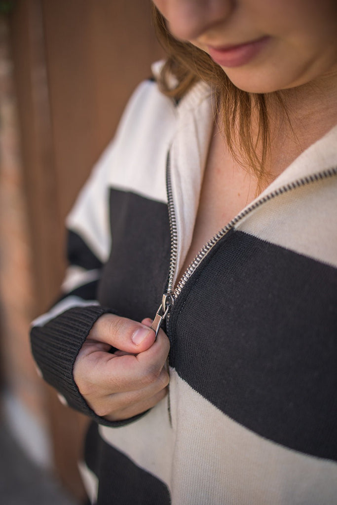 Half Zip Striped Pullover - Pepper & Pearl Boutique