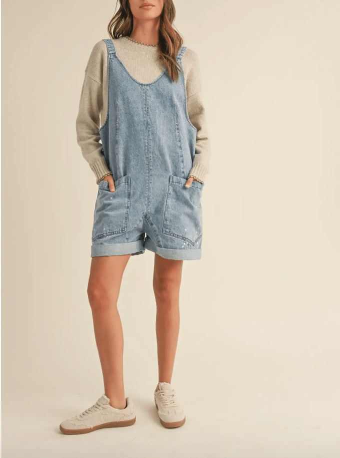 Here For It Distressed Shortalls - Pepper & Pearl Boutique