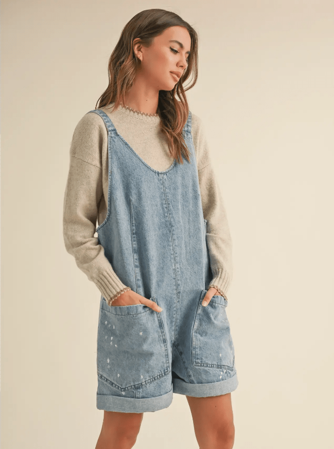 Here For It Distressed Shortalls - Pepper & Pearl Boutique