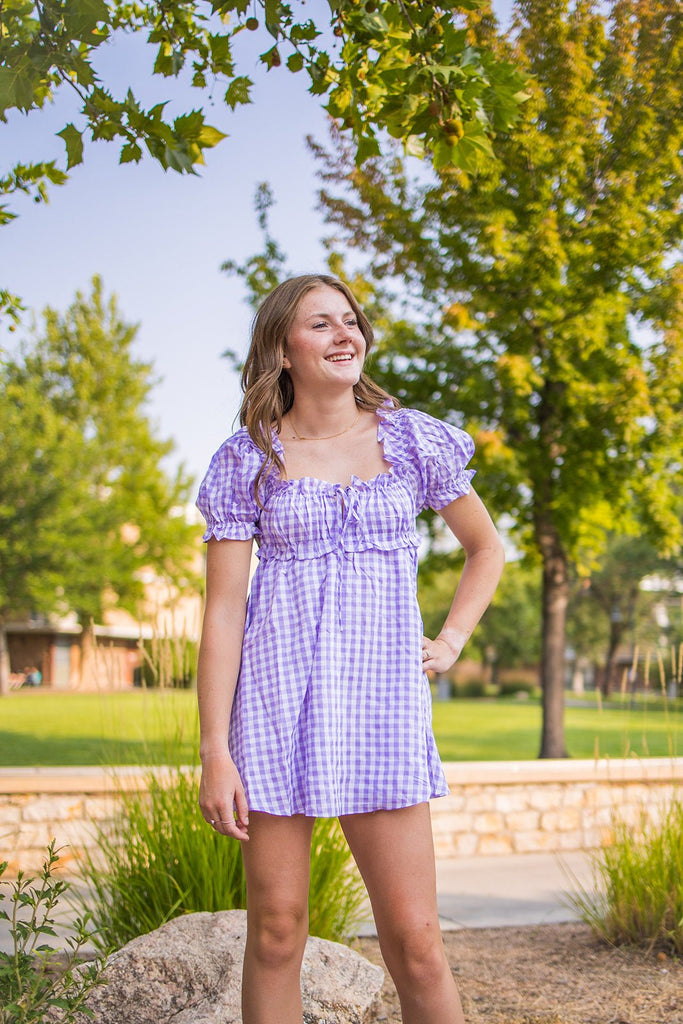 Lavender Milkmaid Plaid Dress - Pepper & Pearl Boutique